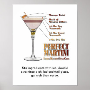 Perfect Martini Cocktail Recipe Art 16" x 20" Poster