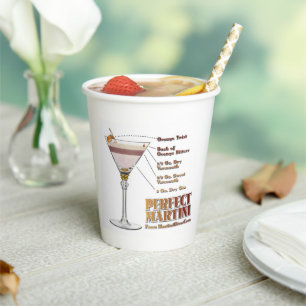 Perfect Martini Cocktail Recipe Art Paper Cups