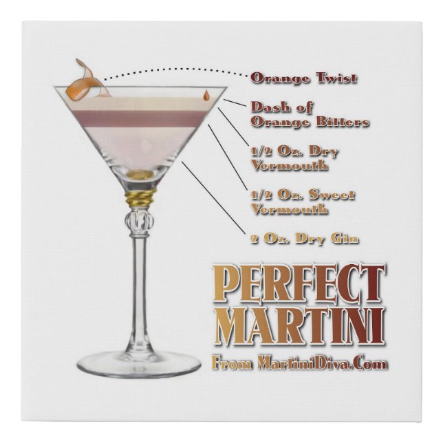 Perfect Martini Cocktail Recipe Faux Canvas Print (Front)