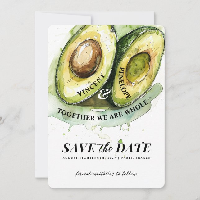 Perfect Match Avocado Wedding Save the Date Invitation (Front)