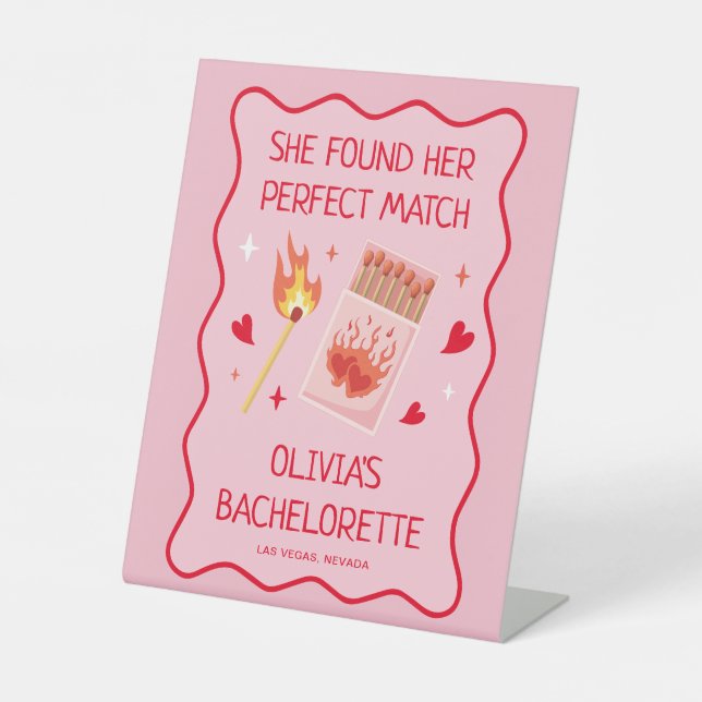 Perfect Match Bachelorette Party Welcome Pedestal Sign (Front)