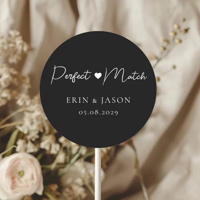 Perfectmatch Sticker Perfect Match! Black, Elegant, Simpel Classic Round Sticker | Zazzle