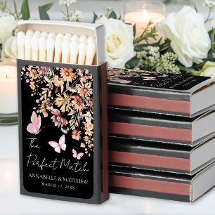 Perfect Match Black Floral Wedding Matchboxes