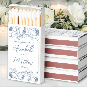 Perfect Match Blue Floral Wedding Matchboxes