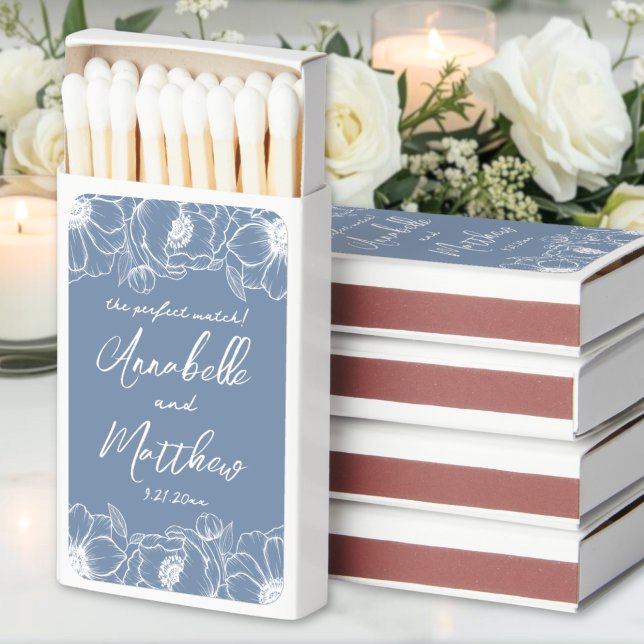 Perfect Match Blue Floral Wedding Matchboxes (Perfect Match Blue Floral Wedding Matchboxes)