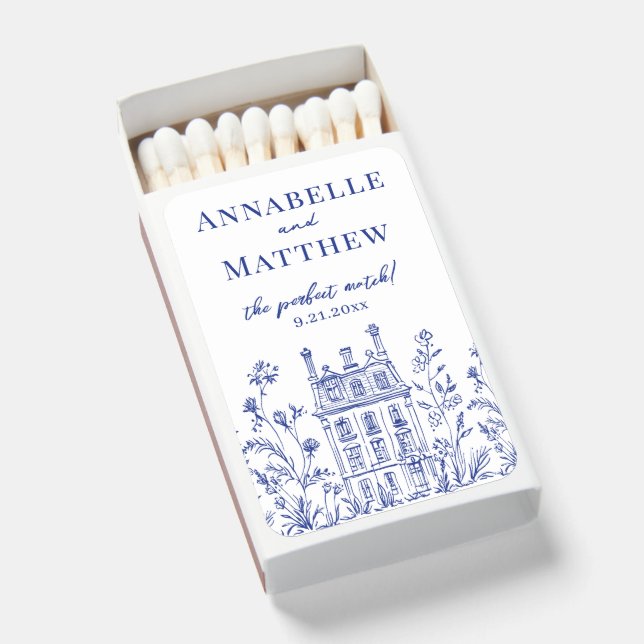 Perfect Match Blue Wedding Matchbox Favors (Front Open)