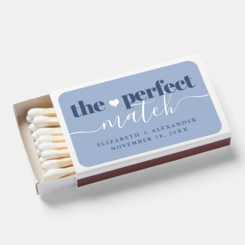 Perfect Match Blue White Script Wedding Matchbox