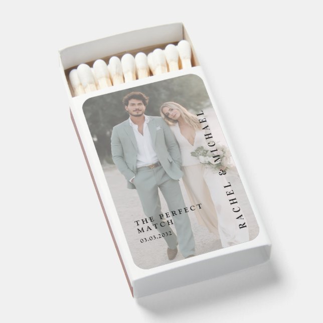 Perfect Match! Bold Trending Photo Wedding Matchboxes (Front Open)