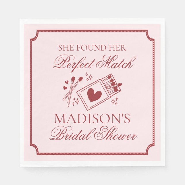 Perfect Match Bridal Shower Bachelorette Party Napkins (Front)