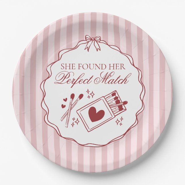 Perfect Match Bridal Shower Bachelorette Party Paper Plates (Front)