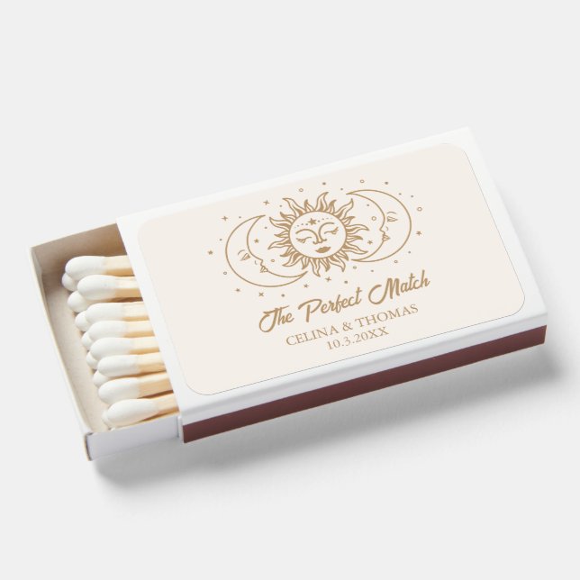 Perfect Match Celestial Gold Wedding Favor Matches (Front Open)