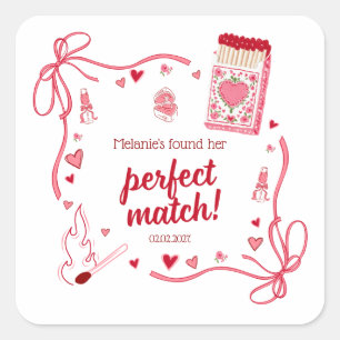 Perfect Match Coquette Bridal Shower Personalized Square Sticker