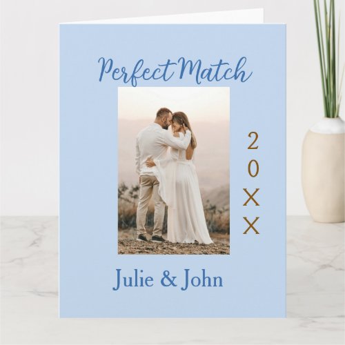 perfect match couple photo year name blue trendy m card