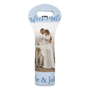 perfect match couple photo year name blue trendy m wine bag