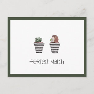 Perfect Match Cute Hedgehog & Cactus Love Postcard
