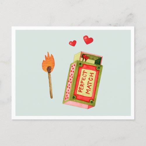 Perfect Match  Cute Watercolor Valentine Holiday Postcard