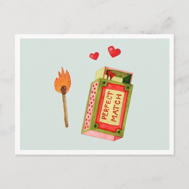 Perfect Match | Cute Watercolor Valentine Holiday Postcard (Front)
