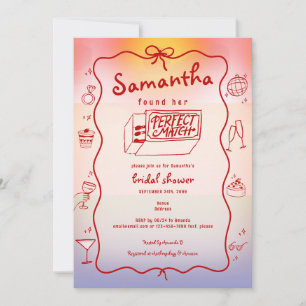 Perfect Match Doodle Sunset Coquette Bridal Shower Invitation