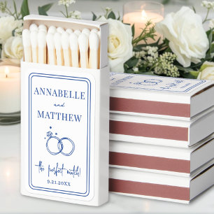 Perfect Match Drawn Blue Wedding Matchbox Favor