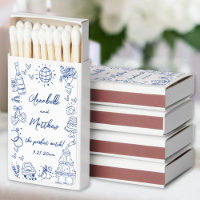 Perfect Match Drawn Blue Wedding Matchbox Favors