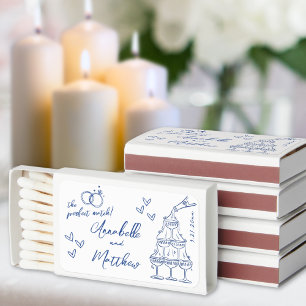 Perfect Match Drawn Blue Wedding Matchbox Favors