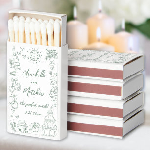 Perfect Match Drawn Green Wedding Matchbox Favors