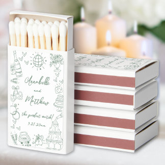 Perfect Match Drawn Green Wedding Matchbox Favors