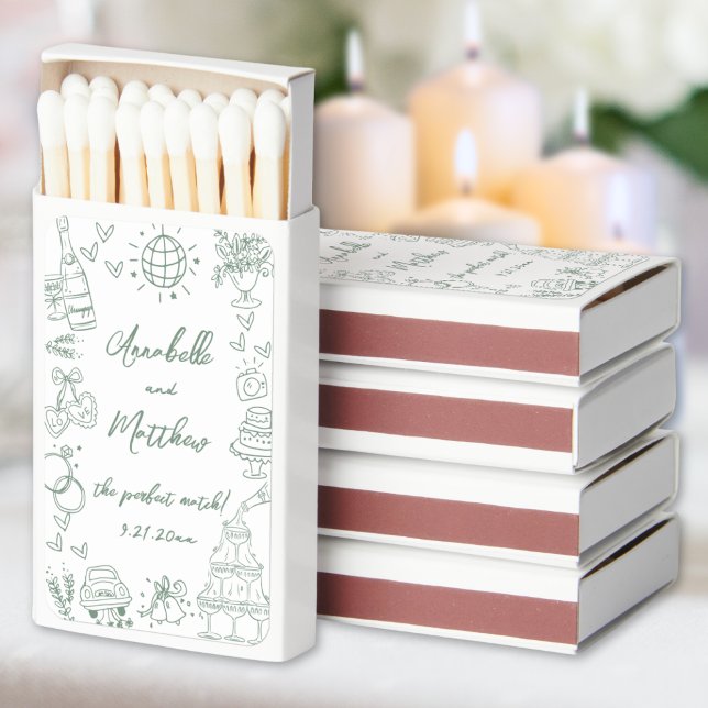 Perfect Match Drawn Green Wedding Matchbox Favors (Perfect Match Drawn Green Wedding Matchbox Favors)