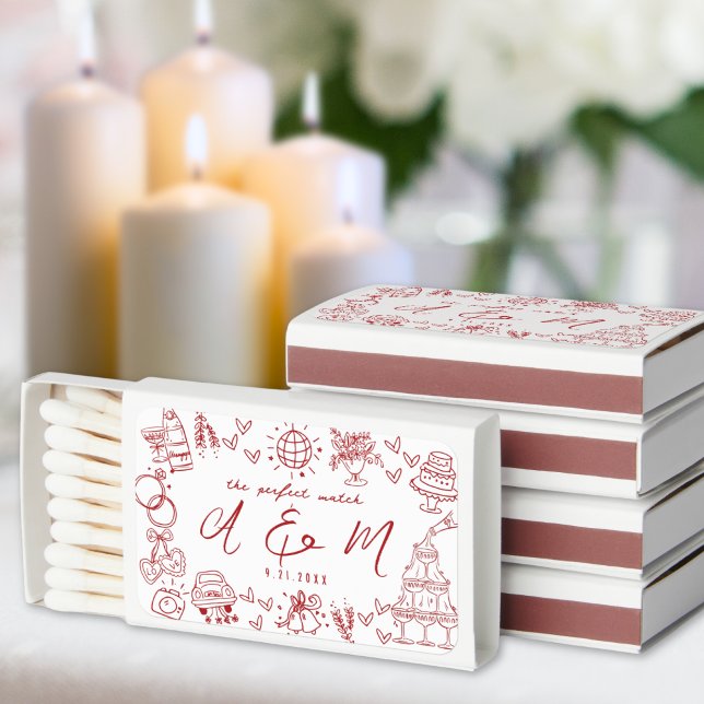 Perfect Match Drawn Red Wedding Matchbox Favors (Perfect Match Drawn Red Wedding Matchbox Favors)