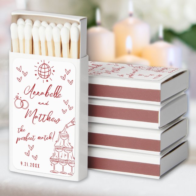 Perfect Match Drawn Red Wedding Matchbox Favors (Perfect Match Drawn Red Wedding Matchbox Favors)