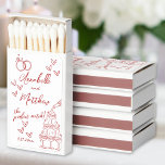 Perfect Match Drawn Red Wedding Matchbox Favors<br><div class="desc">European Inspired Red Playful The Perfect Match Hand Drawn Wedding Matchbox Favors. These charming matchboxes feature a whimsical design with delicate heart accents, intertwined wedding rings, and a delightful champagne tower, all styled in a timeless red and white palette reminiscent of Italian, French, and European aesthetics. The phrase "The Perfect...</div>