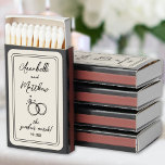 Perfect Match Drawn Vintage Wedding Matchbox Favor<br><div class="desc">Personalized Minimalist The Perfect Match Wedding Matchbox Favors. These elegant matchboxes feature a clean and understated design with an off-white background, perfect for a variety of celebrations. At the top, the bride and groom's names are displayed alongside a simple, hand-drawn sketch of intertwined rings. A classic double-line border frames the...</div>