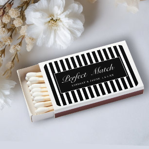Perfect Match! Elegant Black White Stripes Wedding Matchboxes