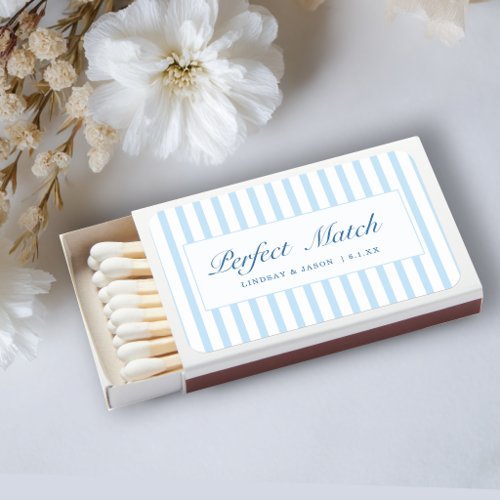 Perfect Match! Elegant Blue White Stripes  Matchboxes