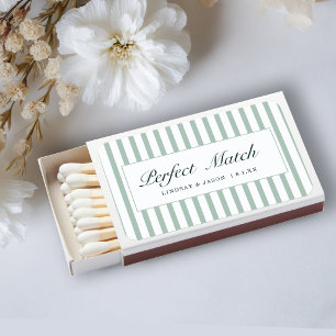 Perfect Match! Elegant Green White Stripes Matchboxes