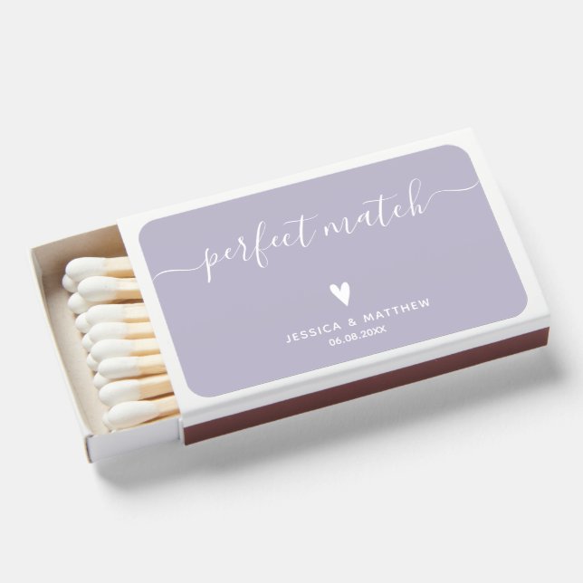 Perfect Match! Elegant Lavender Wedding Matchboxes (Front Open)