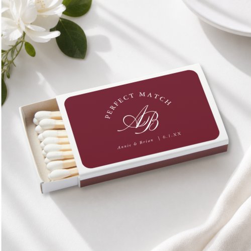 Perfect Match! Elegant Monogram Burgundy Matchboxes
