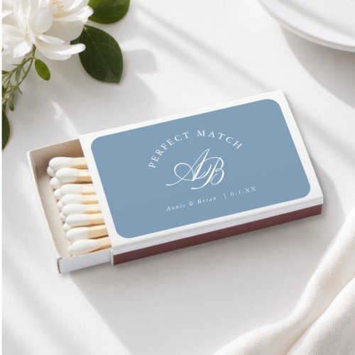 Perfect Match! Elegant Monogram Dusty Blue Matchboxes