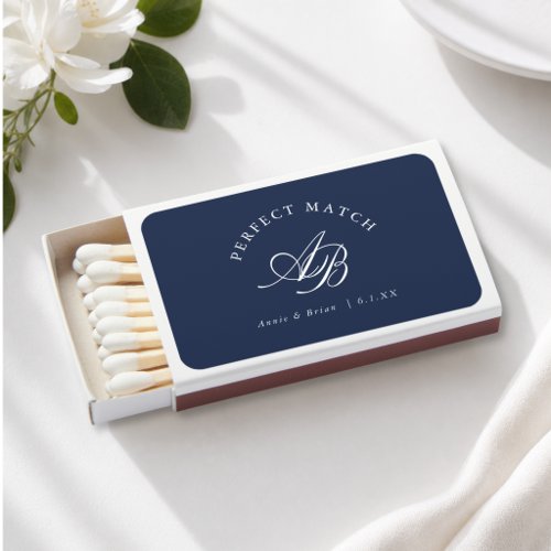 Perfect Match! Elegant Monogram Navy Blue Matchboxes