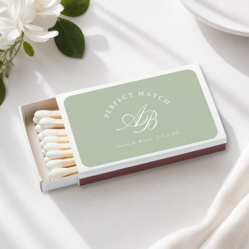 Perfect Match! Elegant Monogram Sage Green Matchboxes