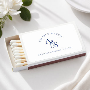 Perfect Match! Elegant Monogram White Blue Matchboxes