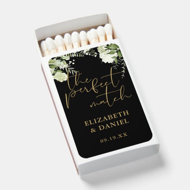 Perfect Match Floral Black And Gold Wedding Favor (Front Open)