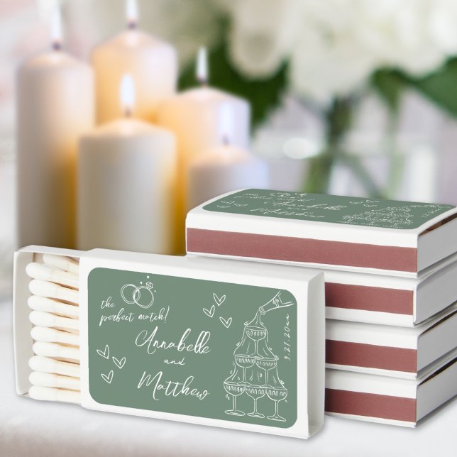 Perfect Match Green Hand Drawn Wedding Matchbox (Perfect Match Green Hand Drawn Wedding Matchbox)