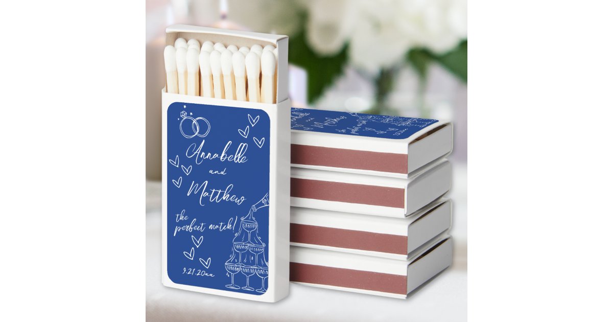 Perfect Match Hand Drawn Blue Wedding Matchbox | Zazzle