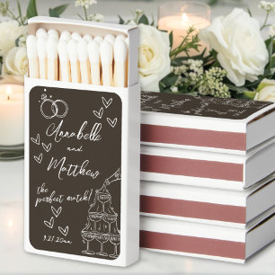 Perfect Match Hand Drawn Brown Wedding Matchboxes