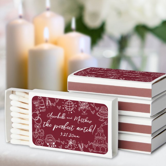 Perfect Match Hand Drawn Burgundy Wedding Matches (Perfect Match Hand Drawn Burgundy Wedding Matches)