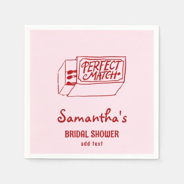 Perfect Match Hand Drawn Coquette Bridal Shower Napkins (Front)