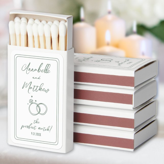 Perfect Match Hand Drawn Green Wedding Matchboxes (Perfect Match Hand Drawn Green Wedding Matchboxes)