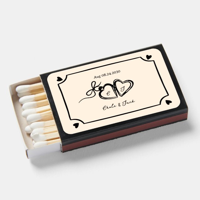 Perfect Match hand drawn heart Matchbox Wedding  (Front Open)