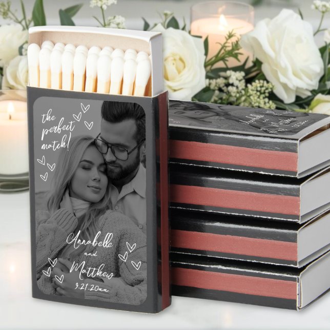 Perfect Match Hand Drawn Photo Wedding Matchboxes (Perfect Match Drawn Photo Wedding Matchbox Favors )